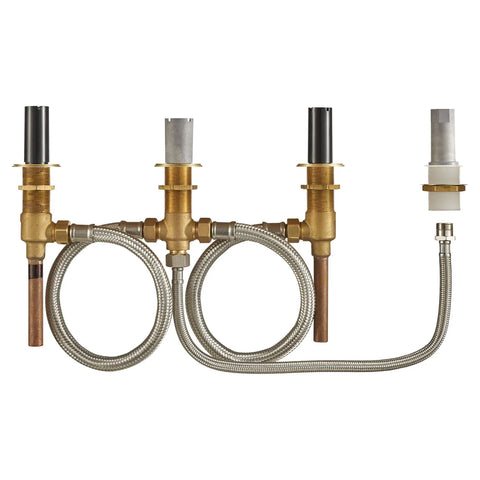 Flash Roman Tub Filler With Universal Rough In Valve And Hand Shower Attachment No Fuss Brass Construction, parts and hoses visible