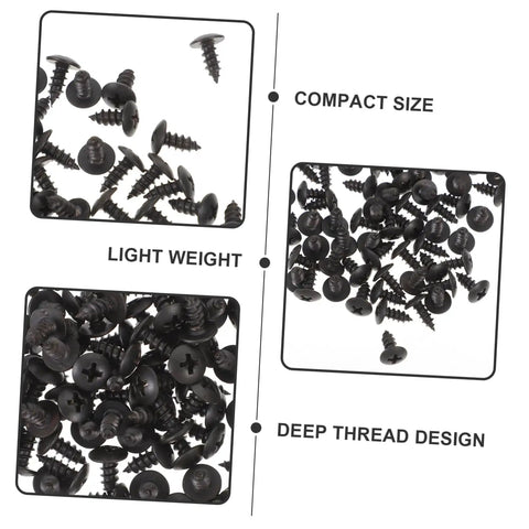 Miniature Screw Set 100 Pieces Tiny Fasteners for Furniture Repair and Small Machinery Construction Projects showing compact black screws