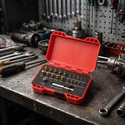 MotiveTech Heavy Duty HSS Screw Extractor Kit For Handymen With Gold And Silver Broken Bolt Remover Tools Compact Small Adapter For Garage Or Glove Compartment in red case