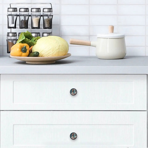 4 Pack Retro Cowboy Boots And Hat Cabinet Knobs Set, Crystal Glass Drawer Pulls installed on kitchen cabinet
