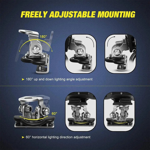 Universal Car LED Light Bar Mounting Bracket Kit For SUV RV Truck No Drill Hood Clamp features angle adjustments
