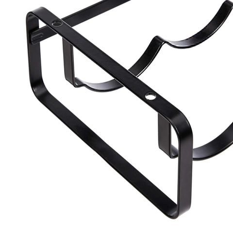 Close-up of Stackable Tabletop Wine Rack For Four Bottles Sleek Black Steel Countertop Holder showing durable frame design.
