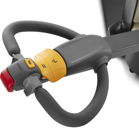 Compact Crown Wj 50 Electric Pallet Jack With Lithium Battery For Easy Warehouse Hauling One Hand Operation And Fast Chargin control handle close-up