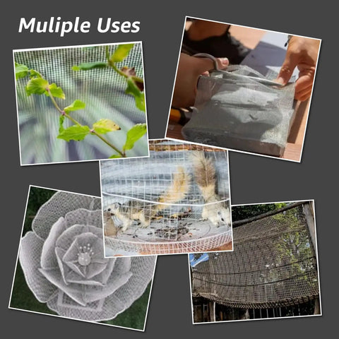 Collage showing Six Pack 12x8 Inch Stainless Steel Wire Mesh Screens For DIY Projects Vents Cages Garden Windows And Filters Never Rust 20 Mesh