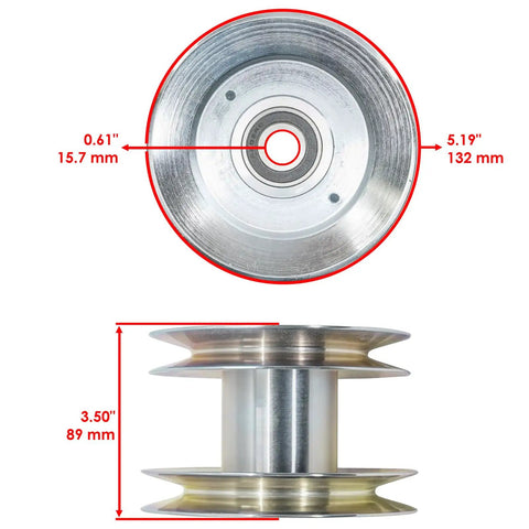 Replacement Deck Drive Pulley For John Deere X394 X570 X580 X584 X590 Mowers 42 Inch 48 Inch 60 Inch 54 inch Mod C8L 38326 top and side view
