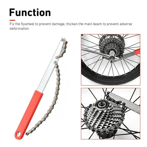 All In One Beefy Pro Grade Bike Freewheel Removal Tool Set With Chain Whip and cassette lockring on bicycle wheel