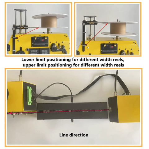 High Precision 3D Print Filament Extruder With Auto Coil Winder And 400C Max Heat For 1.75Mm Plastic Recycling And Automatic Spooling showing limit positioning for reel sizes.