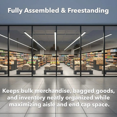 Built Tough Heavy Duty Plastic Dunnage Rack Rock Solid 36 X 12 X 8 Inches Narrow Commercial Floor Shelf 750 Lb Load Capacity in a retail environment.