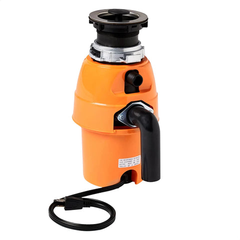 Orange Powerful Half HP Garbage Disposal With Preinstalled Power Cord 2600 RPM High Speed Motor EZ Mount and Black Splash Guard