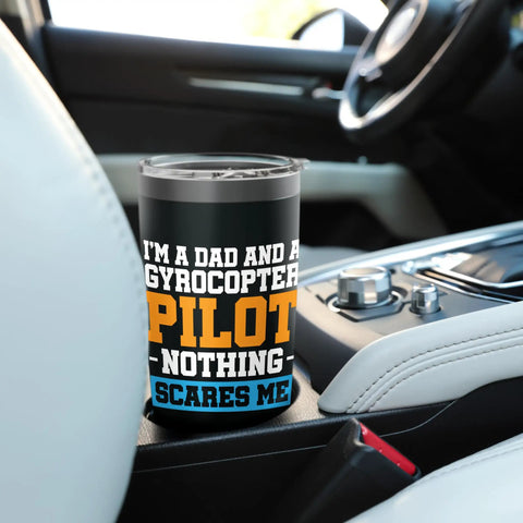 Dad Who Flies A Gyrocopter Autogyro Stainless Steel Insulated Tumbler in car cup holder, dual wall, leak-proof lid