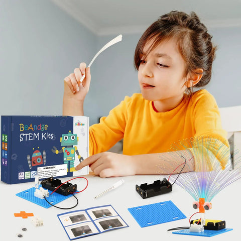 Child exploring the 7 Pack Fiber Optic Lamp STEM Kit For Kids Ages 8-13, Hands-On Science Projects with included parts