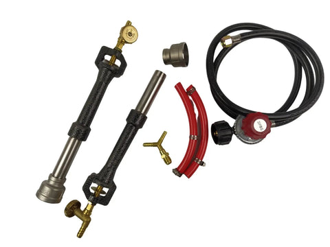 Double Propane Forge Burner Set With Gas Hose And Regulator For Blacksmith Knife Making, Pro Grade High Pressure Cast Iron Burner Head