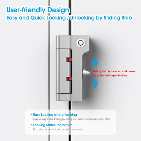 Tough As Nails Home Security Door Reinforcement Lock featuring user-friendly sliding snib for quick locking/unlocking.
