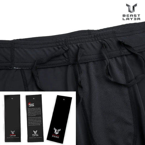 Close-up of Mens Rash Guard Swim Shorts Compression Jammer For Training with elastic waistband, black XL