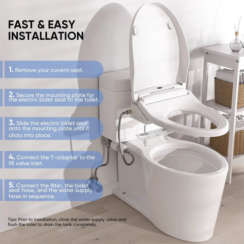 Electric Bidet Toilet Seat With Wireless Remote And Side Panel For Smooth Cleanup Game Changer installed with step instructions