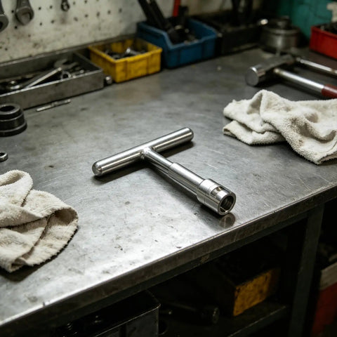 T Shaped Dent Puller For Vehicle Paint Free Repair Heavy Duty Steel Handle on a workbench with auto tools.