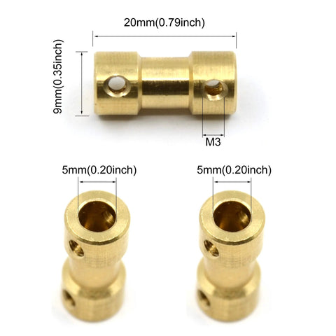 Brass shaft coupling joint connector with screws for 5mm motor shafts, 8 pcs