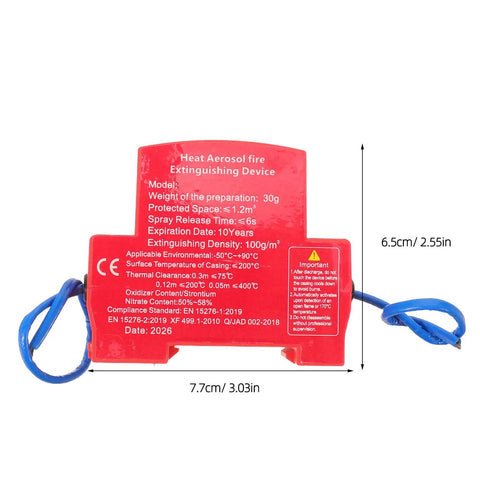 Heavy Duty Auto Fire Extinguisher Canister Compact Thirty Gram Aerosol Spray Pack With Grab And Stick Mounting Pad For Hot Rod Pickup Jeep Boat Camper Instant Heat Trigger Flame Control Badass Ride Ready Safety showing red spray can with specs.