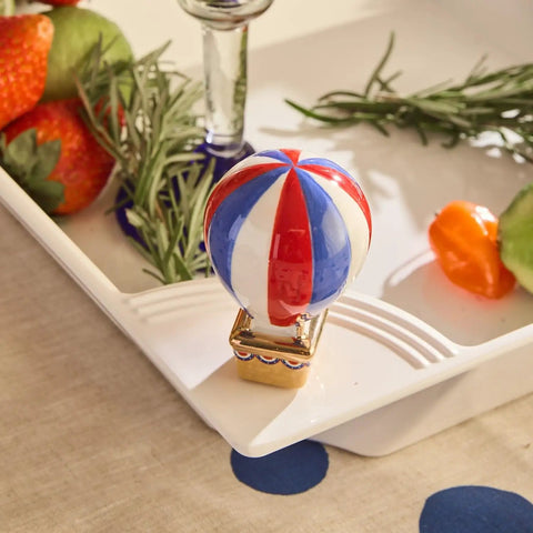 Red White Balloon Hand Painted Ceramic Holiday Decor Spring Mini on table with fruits and herbs