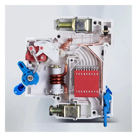 Heavy Duty Miniature Circuit Breaker In Single Double Triple Quad Pole Configs Knockout Din Rail Mount internal wiring components