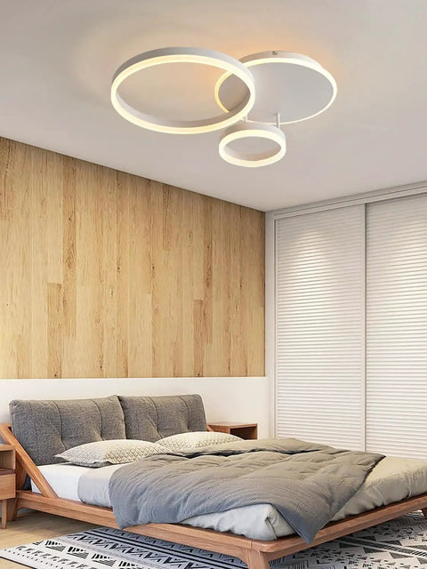Dimmable 3 Ring Ceiling Light With Remote Control, Adjustable 3000K-6000K Color Temperature, 54W 5400lm LED Fixture in bedroom