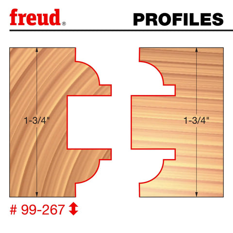 Profile diagram of 1-7/8 Inch Entry And Interior Door Router Bit System with Matched Rail And Stile Kit, showing 1-3/4 inch measurements.