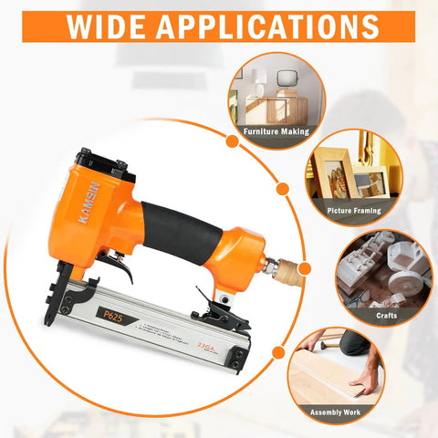 Ultra Lightweight 23 Gauge Pneumatic Pin Nailer For Cabinet And Door Install with alloy frame for crafts and assembly work.