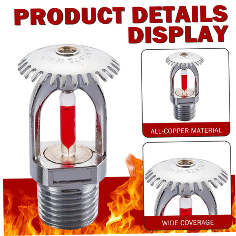 Heavy Duty 10 Pack Fire Sprinkler Heads Boasting 155F Upspray Shield And Straight Up Smooth Plug In Half Inch Threads For Any House Or Garage Guaranteed To Lock In Your Family Security With No Sweat Setup Every Single Time: copper fire sprinkler head with red glass for visibility.