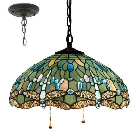 Sea Blue Stained Glass Dragonfly Lampshade Replacement 16 Inch for table lamps, pendant hanging lights, classic vibe soft glow