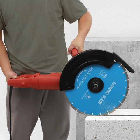 Heavy Duty 14 Inch Circular Concrete Saw With 3000 Watt Electric Motor being used on concrete block.