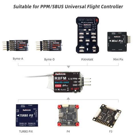 R8FM 8 Channel 2.4GHz Micro RC Receiver with SBUS PPM Output compatible with various flight controllers for mini drones