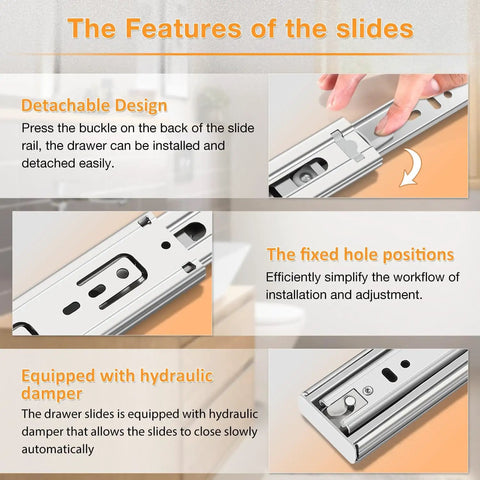 Soft Close Full Extension Drawer Slides Stainless Steel Side Mount Ball Bearing Rails features and installation details