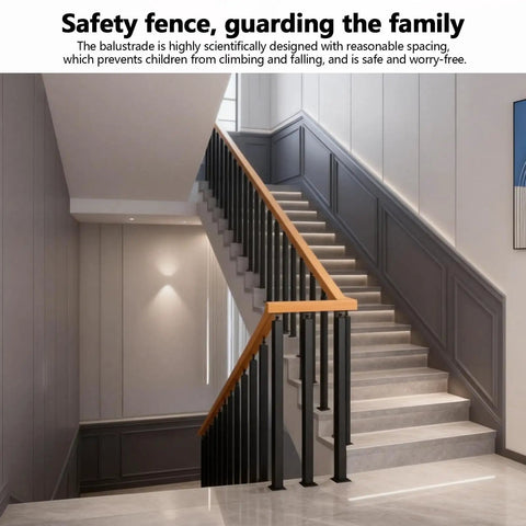 Built Tough Matte Black Holeless Stair Railing Spindles For Indoor And Outdoor Deck Porch Banister Iron Posts Rust Resistant 35 37 Inch Zero Hassle Setup in modern stairway design.