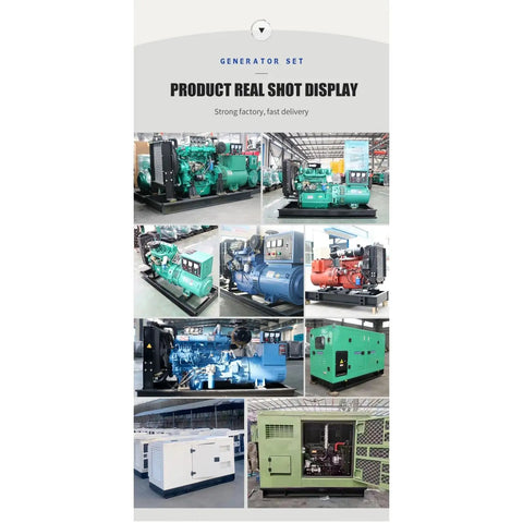 Job Site Ready Portable Generator Set For Temporary Outdoor Power And Commercial Backup Electric Supply With Slick Plug And Play Setup And Hella Tough Build You Can Trust shown in various angles in a factory.