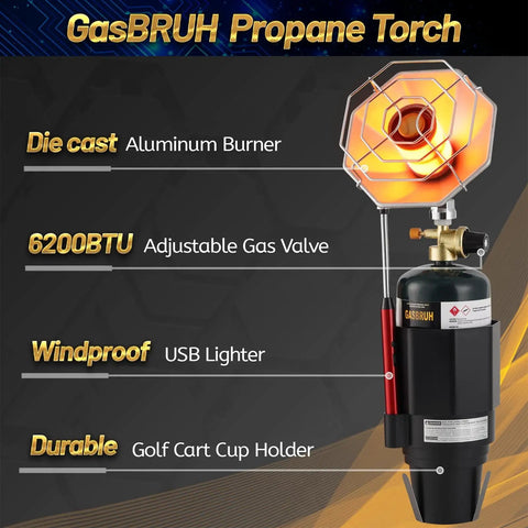 Cup Holder Golf Cart Heater With Control Valve And 6200 BTU Portable Propane Outdoor Heater With Windproof USB Lighter
