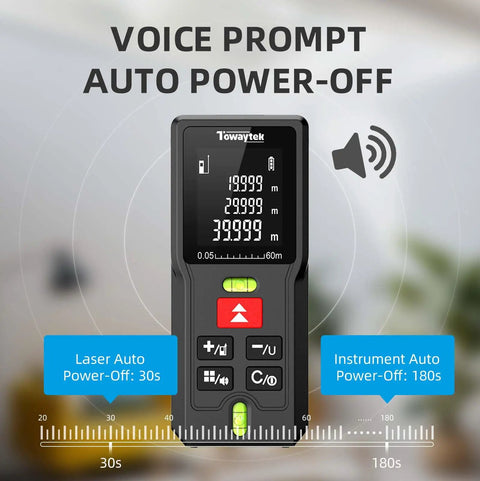 Professional Grade Laser Distance Meter Features Spot On Millimeter Precision And A Snappy One Ninety Six Foot Range For Effortless Room Layouts And No Sweat DIY Home Improvement Tasks with display and control buttons.