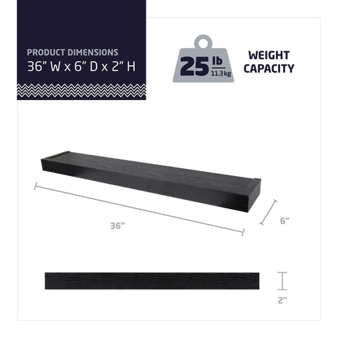Modern 36 Inch Floating Wall Shelf Holds Up To 25 Lbs No Tools Required For Easy Drywall Installation Flat Black Finish