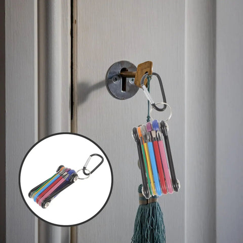 Ultra Compact Foldable Hex Key Wrench Set With Tube Spanner Perfect For Bike Repair And Tub Fix It Easy DIY Handyman Tool Kit You Need On The Go, folded color coded keys with carabiner