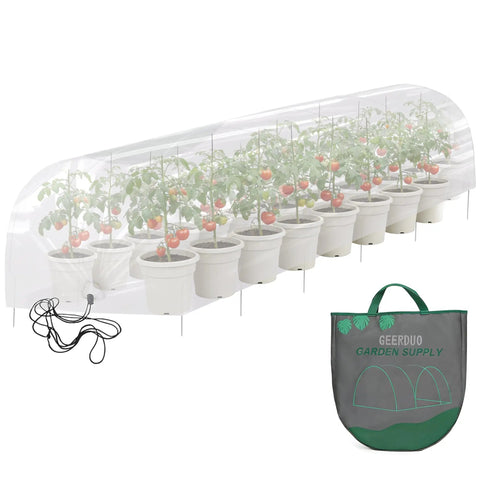 2-In-1 Outdoor Greenhouse Tunnel For Gardens And Chicken Coops, Foldable Hoop House With Cloche Cover, weatherproof kit shown with plants inside