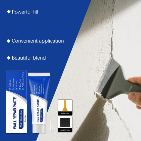 All-In-One Drywall Patch Kit With Scraper, Quick-Dry Wall Repair Paste being applied to wall with included scraper