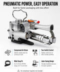 Heavy Duty Pneumatic Strapping Tool With 3500 N Auto Tension Friction Weld And Cut For 13mm To 19 Mm Pp Pet Plastic Bands, showcasing easy operation features.