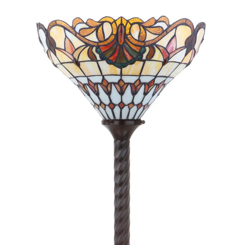 70 Inch Bronze Tiffany Style Stained Glass Torchiere Floor Lamp With Handcrafted Iron Stand, Classic Vibe Living Room Light