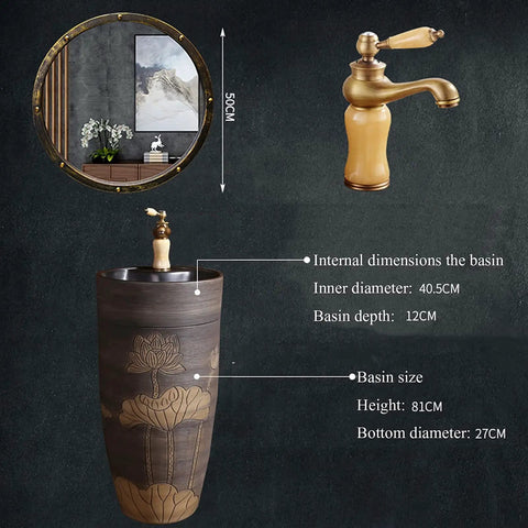 Top Shelf Handmade Vessel Sink With Faucet And Drain Pre Drilled Installation Hole Slick Modern Basin Featuring Overflow Guard with mirror and faucet.