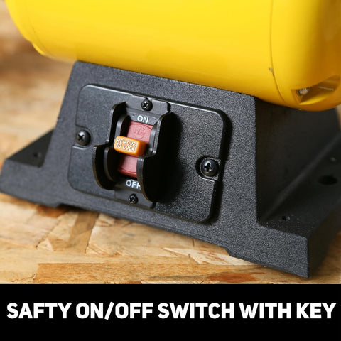 Safety switch on Powerful Three Quarter HP Bench Buffer Polisher With 3600 RPM 8 Inch Dual Cotton Wheels Low Noise For Jewelry Metal Wood Jade Knife Plastic Polishing Machine For Home Shop Pros.