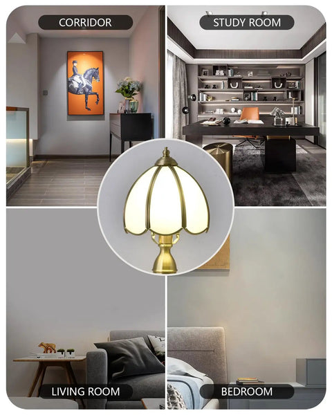 Retro Mushroom Table Lamp With Frosted Glass Shade And Brass Base, A Retro Mushroom Vibe For Living Room Or Bedroom Nightstand, Durable UL Certified Fixture, 7.4 Inch Wide By 13.7 Inch Tall with collage of room settings