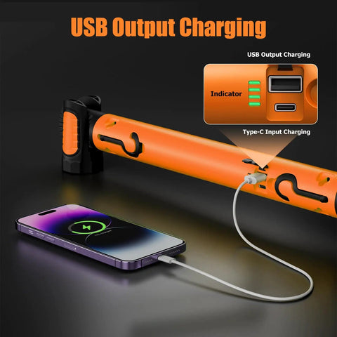 Rechargeable Magnetic LED Work Light 3000LM with 5200mAh Battery showing USB output charging a smartphone