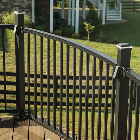 LED Aluminum Post Cap Light For 2.5 Inch Railing Posts With 360 Degree Illumination, fits light hub system, shown on deck post