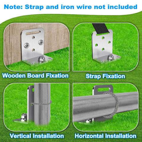 Installation options for Rock Solid 18 Inch Heavy Duty Ground Anchors; wooden, strap, vertical and horizontal fixations.