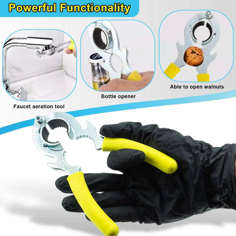 Heavy Duty Faucet Aerator Wrench Tool For Kitchen Sink Repair Featuring Non Slip Rubber Grip Durable Carbon Steel Construction, shown in hand.