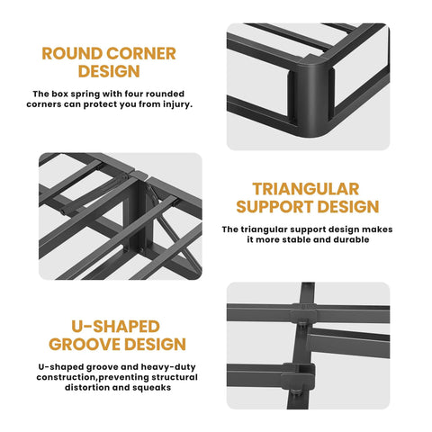Heavy Duty King Box Spring Low Profile Metal Bed Base with rounded corners for injury protection and stability.